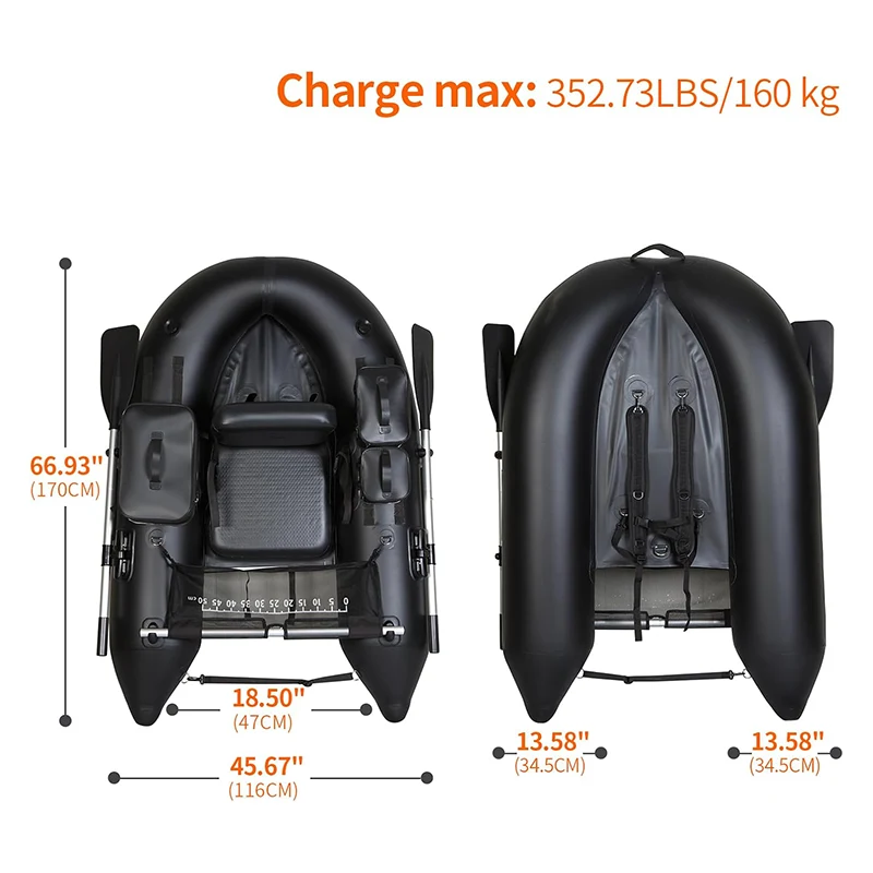 Inflatable Fishing Float Tube with 3 Detachable Side Bags